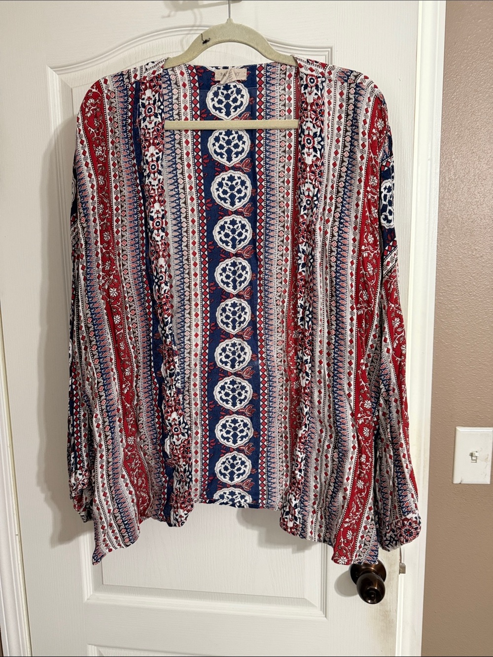 Passport Red, Navy & White Bohemian Open-Front Tunic Cardigan